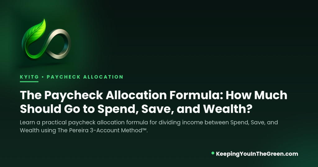 Paycheck Allocation Formula showing how to divide income between Spend, Save, and Wealth